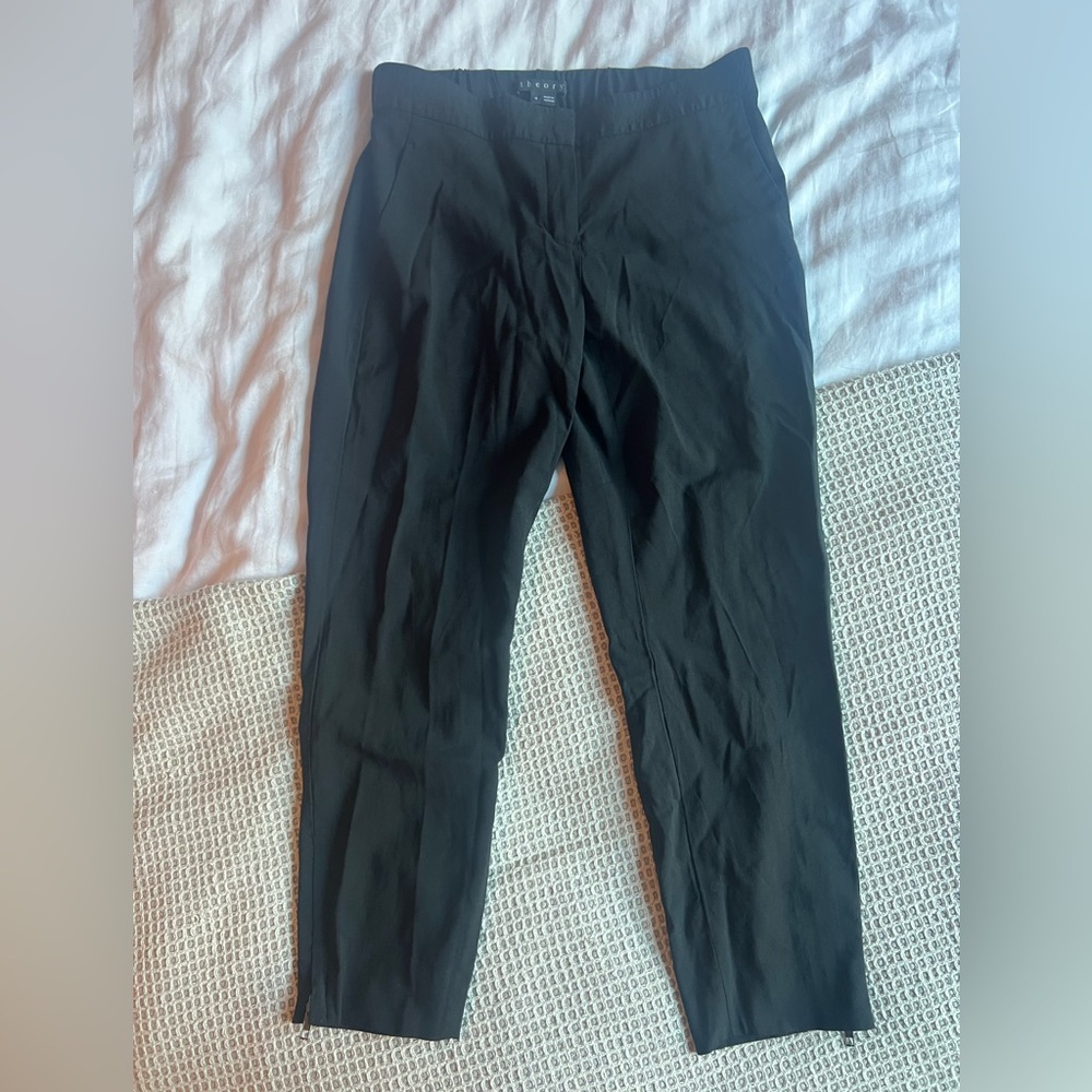 Theory Wool Black Trousers with Ankle Zipper detail